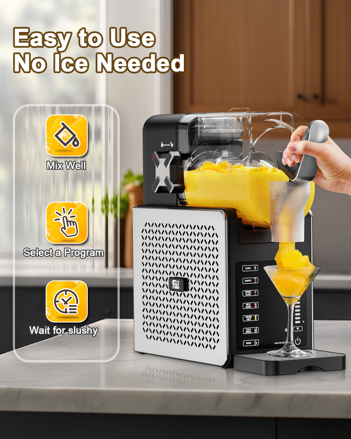 Fiii Slushie Machine 92 oz, Slushy Machine for Home, 6 Preset Programs, Quiet Operation, LED Display, Auto-Clean, No Ice Needed, Perfect for Milkshakes, Margarita Smoothie, Frappes and More