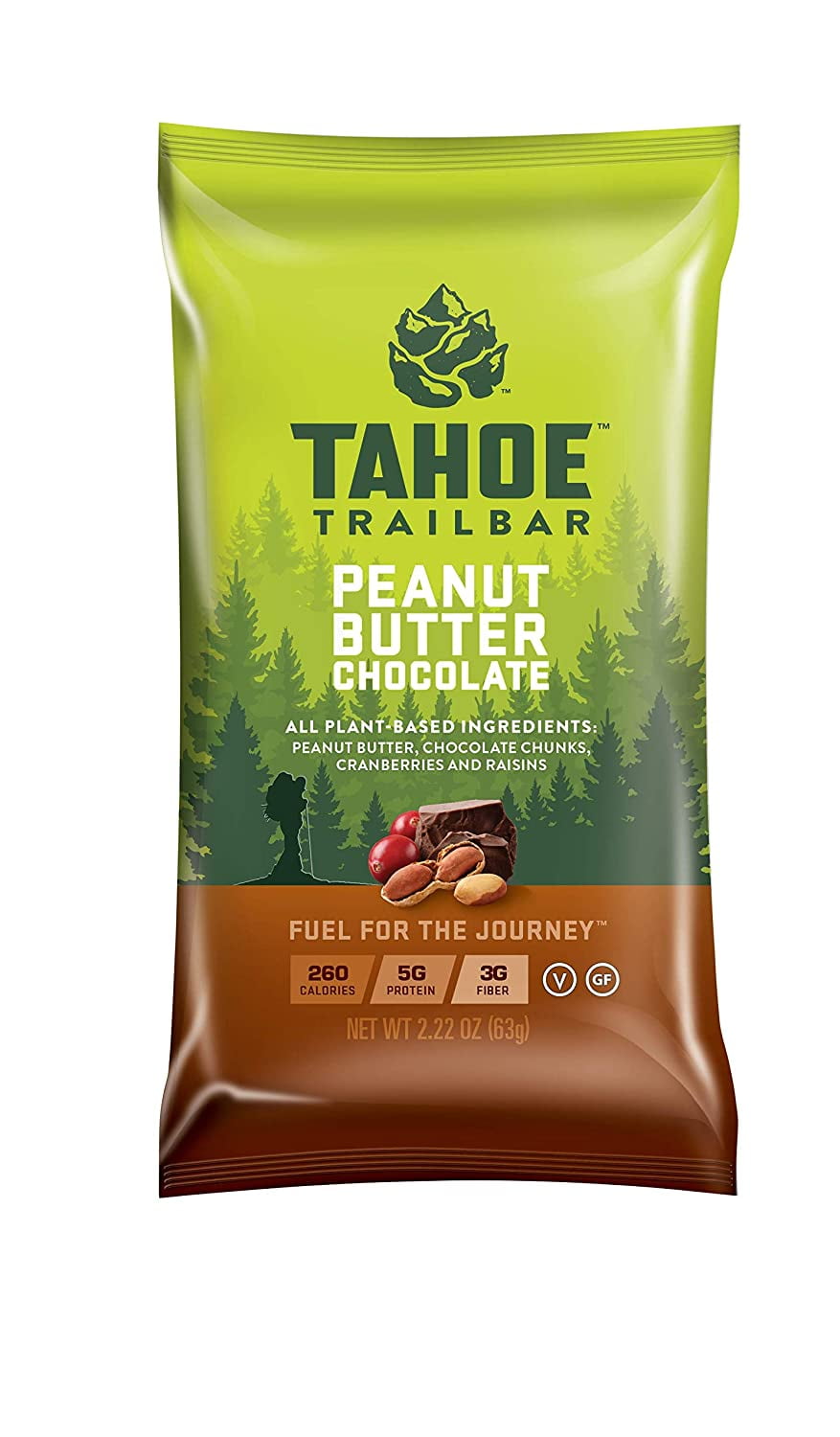 Tahoe Trail Bar, Plant-Based Natural Energy Bar (2.22 Ounce Protein Bar, 12 Count) High Protein Non-GMO, Gluten-Free, Vegan Healthy Snacks - Peanut Butter Chocolate