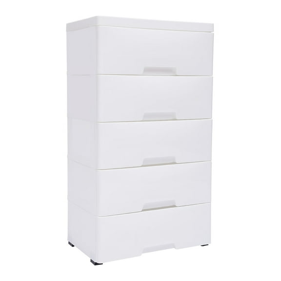 Anqidi 5 Plastic Drawers Dresser Vertical Clothes Storage Chest Bedroom Tower Closet Organizer Cabinet w/Wheels White