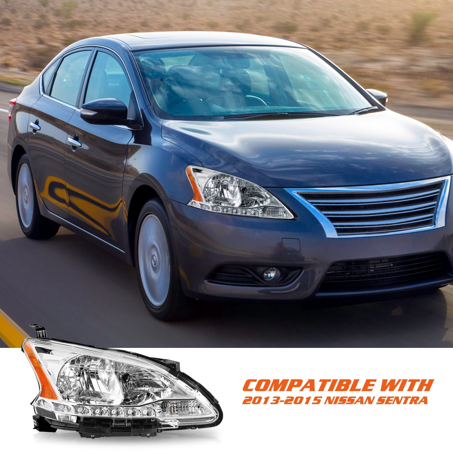 For 2013-2015 Nissan Sentra w/LED DRL Halogen Passenger Side Headlight Headlamp