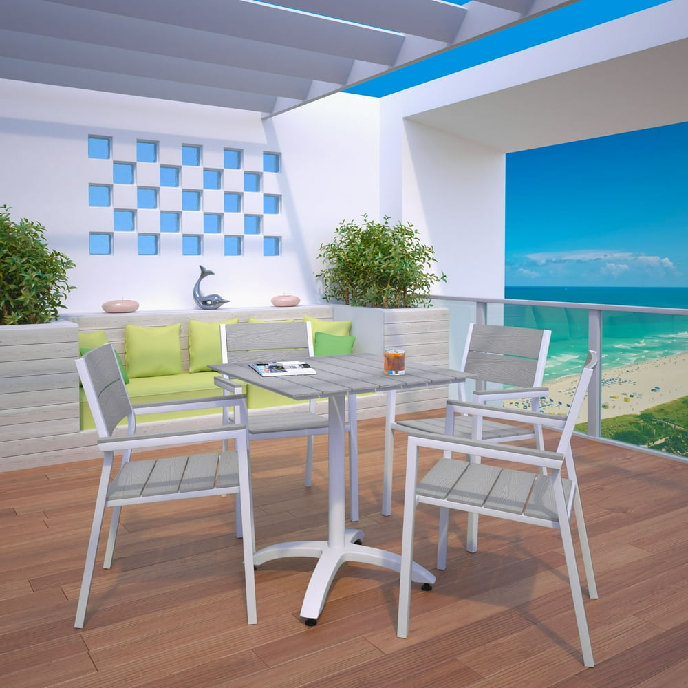 Modern Urban Contemporary 5 pcs Outdoor Patio Dining Set, White Light