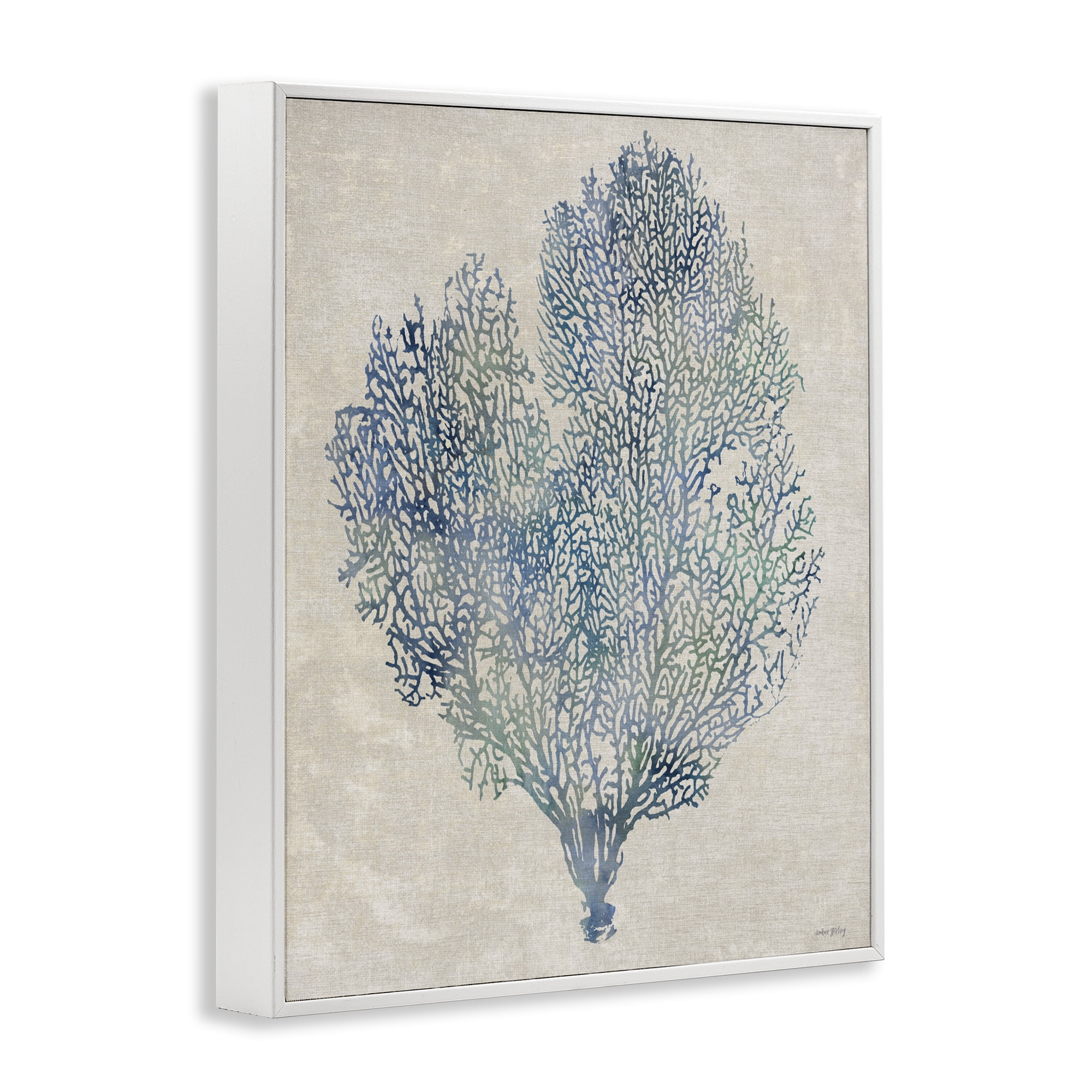 Stupell Industries Fan Coral in Blue & Green White Framed Giclee Art, design by Amber Sterling
