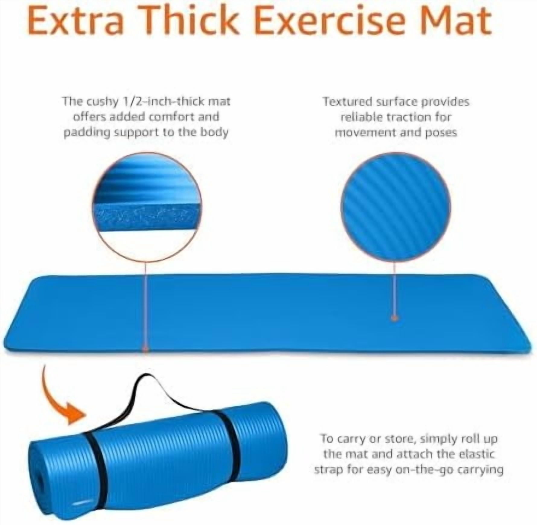Basics Extra Thick Exercise Yoga Mat with Carrying Strap Blue,1/2 Inch