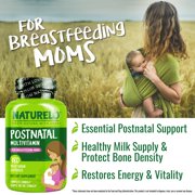 NATURELO Postnatal Multivitamin - Supplement for Breastfeeding Women - Plant-Based Vitamin D, Folate, Gentle Iron - for Nursing Mother, Baby - Post Natal Lactation Support 180 Capsules