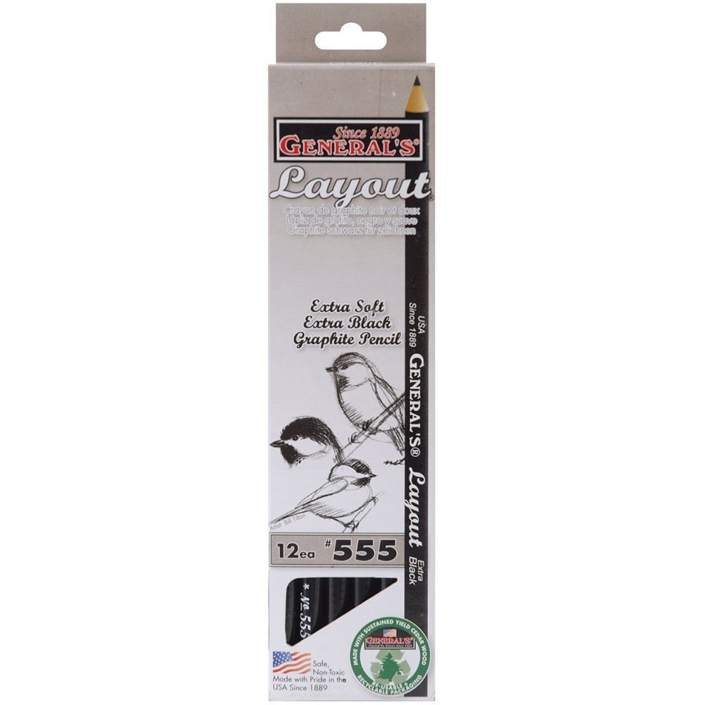 Generals Layout Pencil, Extra Black Graphite, Box of 1 Dozen (555) Multi-Colored