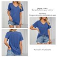 thumbnail image 5 of Bienvenido Women T Shirt Short Sleeve V Neck Pure Color Casual Lady Pullover Shirt for Daily Work Shopping Blue L, 5 of 6