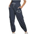 thumbnail image 2 of Fartey Cargo Sweatpants for Women High Waist Cinch Bottom Sweatpants Baggy Comfy Fall Fleece Joggers Cute Love Print Drawstring Sweatpants with Pockets Navy XL, 2 of 7