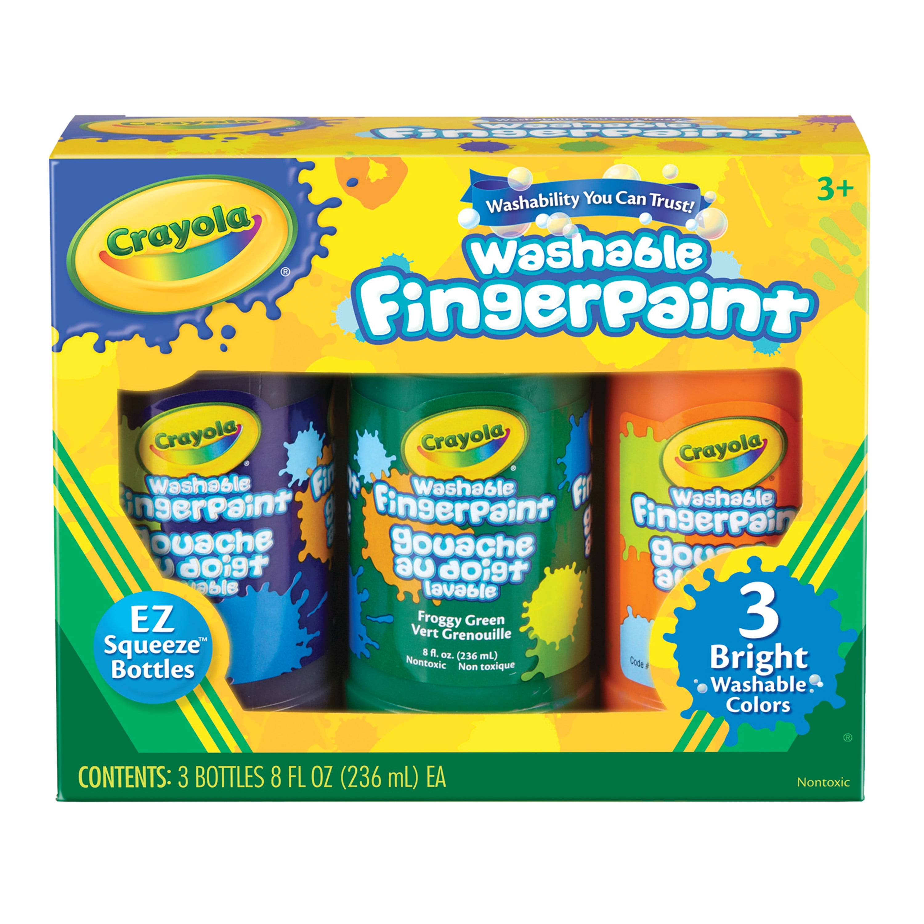 Crayola Washable Fingerpaint Set, 3Colors, Bright Colors