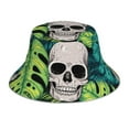 thumbnail image 3 of Daiia Skull and Palm Leaves Pattern Bucket Hat - Trendy Cotton Sun Hat for Beach, Golf, Fishing - Fun Outdoor Vacation Boonie for Men and Women, 3 of 9