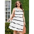 thumbnail image 3 of SHOWMALL Plus Size Summer Dress for Women White Stripe 2X Casual Sleeveless Crewneck Flowy Pleated Sun Beach Boho Elegant Girls Babydoll Swing Dresses with Pockets, 3 of 11