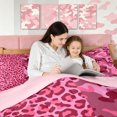 thumbnail image 4 of Manfei Fashion Leopard Camo King Size Comforter Sets, Contemporary Art Animal Print Comforters King Size, Deep Pink, Pink Reversible, 3 Pieces, 1 Comforter and 2 Pillowcases, 4 of 7