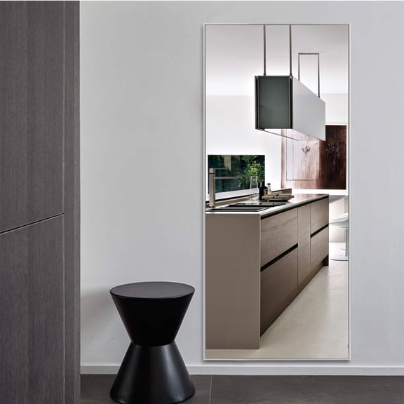 47.2in. x 21.7in. Modern Aluminum Alloy Frame Silver Rectangle Wall-mounted Mirror Bedroom Bathroom Mirror
