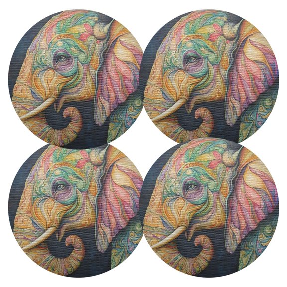 Ryvnso Bohemia Art Elephant Round Plate Mats Dining Table Placemat Set of 4 for Holiday Decoration