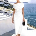 thumbnail image 4 of NTACZA Womens Dresses Summer Wedding Guest Dresses Midi Formal Dressy Asymmetrical Neckline Off the Shoulder Ruched Waist White XXL, 4 of 5