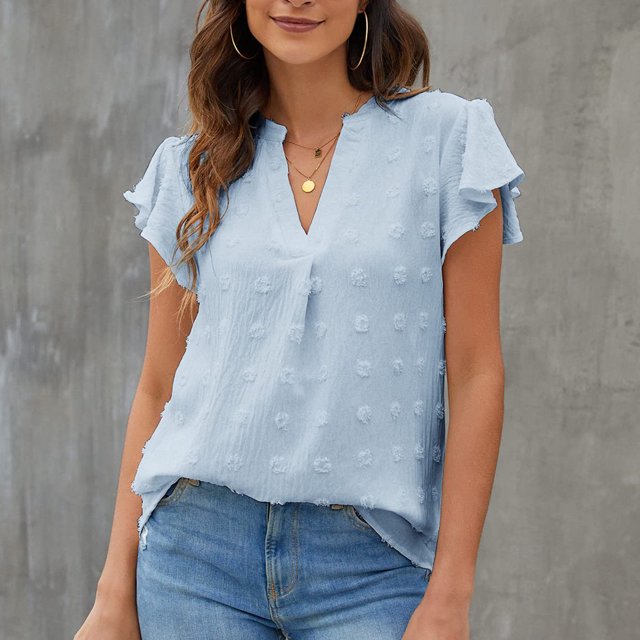 Blusa De Mujer, Camiseta De Poliéster Con Cuello En V De Puntos Redondos Que Combina Fácilmente Para La Oficina ANGGREK No