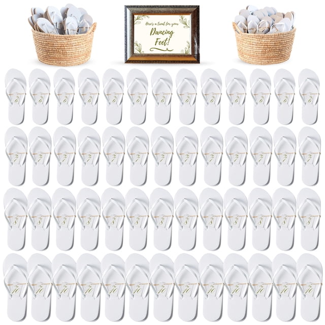Sandalias tipo flip flop blancas Orca, paquete de 52 para invitadas de boda