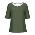thumbnail image 4 of Patlollav Plus Size Tops For Womens Summer Crew Neck Solid Casual Loose Linen Button Short Sleeve Blouse, 4 of 6
