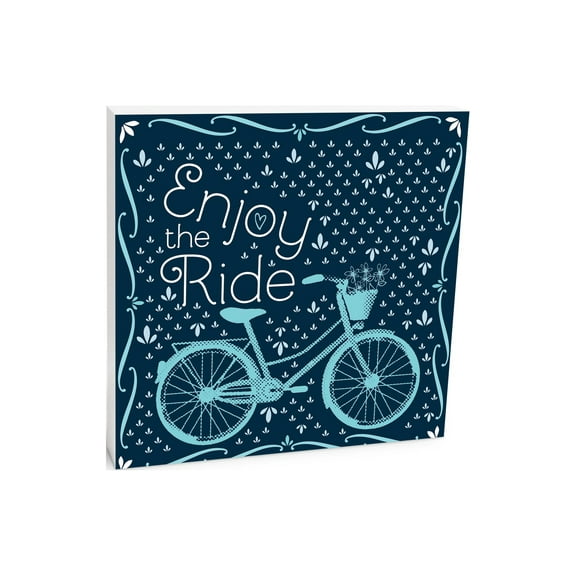 Enjoy The Ride Deep Blue Bicycle 10 x 10 Wood Tabletop Sign Plaque