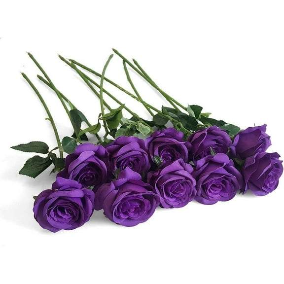 10pcs Artificial Rose Silk Flower 50cm Fake Rose Blossom Bridal Bouquet for Home Wedding Deco (Purple)
