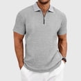 thumbnail image 2 of idosla Mens Quarter Zip Polo Shirts Casual Summer Knit Textured Short Sleeve Shirt Beach Vacation Stretchy Golf Shirts (Light Gray, XXL), 2 of 9