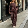 thumbnail image 2 of hoksml Women's Polka Dot Two Piece Outfit Off Shoulder Top Wide Leg Pants Casual Lounge Set Comfort, 2 of 7