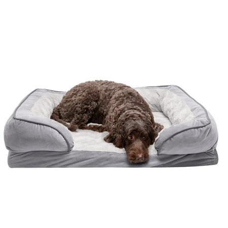 UPC: 0842229119961 | FurHaven Pet Products Velvet Waves Perfect Comfort Cooling Gel Memory Foam Sofa-Style Pet Bed for Dogs & Cats – Granite Gray Large