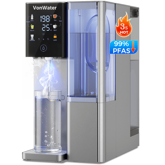 VonWater CT910GH Reverse Osmosis Water Filter Countertop, 3S Instant Hot RO Water Filtration System, 7-Stage Water Purifier Removable Pitcher, NSF/ANSI 372, Reduce TDS PFAS, No Installation