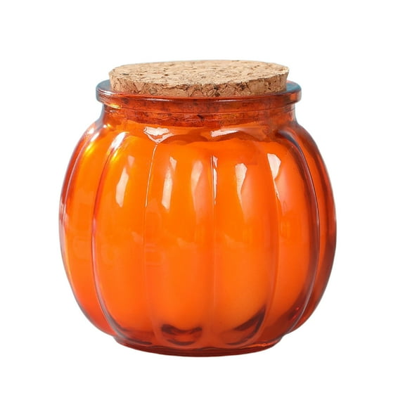 Uxgjfwu Pumpkin Aromatherapy Candle with Cork Lid, Soy Wax for Halloween Holiday Gifts, Home Fragrance and Autumn Decoration, Glass Container