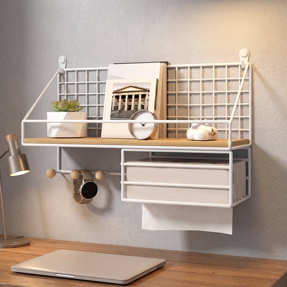 No Drill Shelves, White Multi-Tier Wall Rack – Perfect for Dorm, Bedroom, Kitchen, Bathroom, Rust-Proof, Holds Tissue Boxes