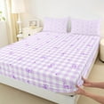 thumbnail image 3 of Manfei Ribbon Bow Knot Twin Sheet Sets,Geometric Geometric Checkered Twin Fitted Sheet,Purple White Bowtie Flat Sheet,Ultra Soft Room Decor,3-Piece, 3 of 7