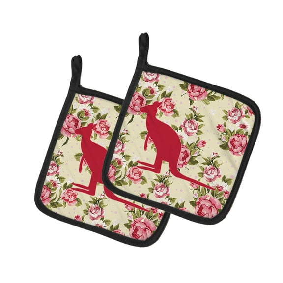 Caroline's Treasures BB1008-RS-YW-PTHD Kangaroo Shabby Chic Yellow Roses Pair of Pot Holders , 7.5HX7.5W, multicolor