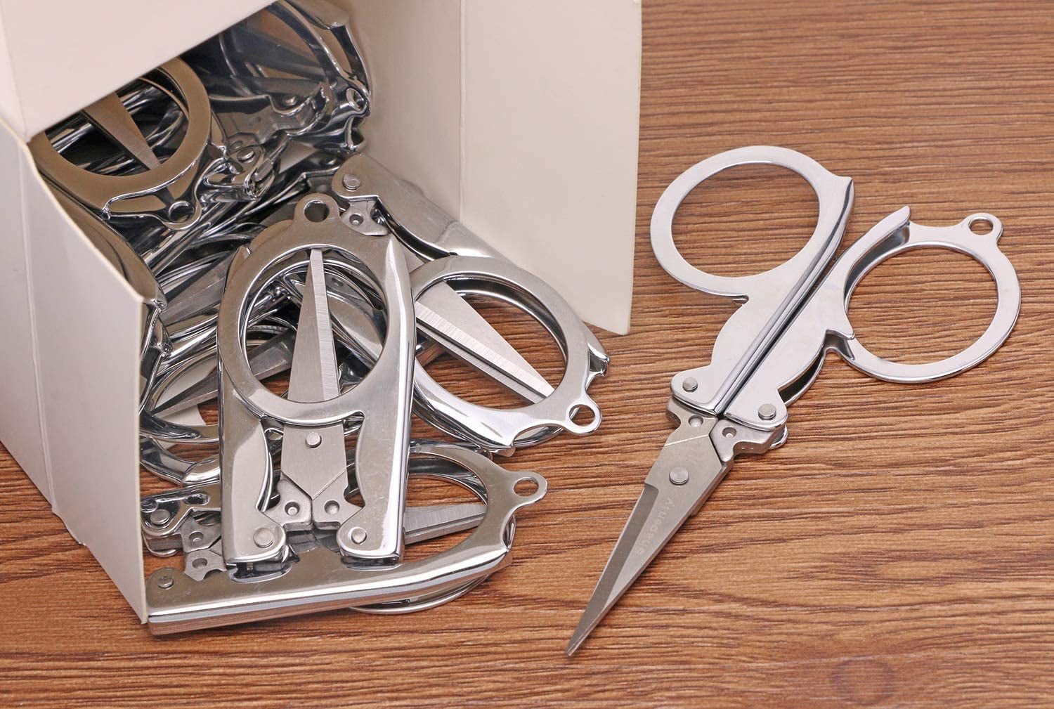 Yoqb Stainless Steel Folding Portable Travel Scissors Small Pocket Foldable Paper String Craft Shred Scissors, 15 PackA108
