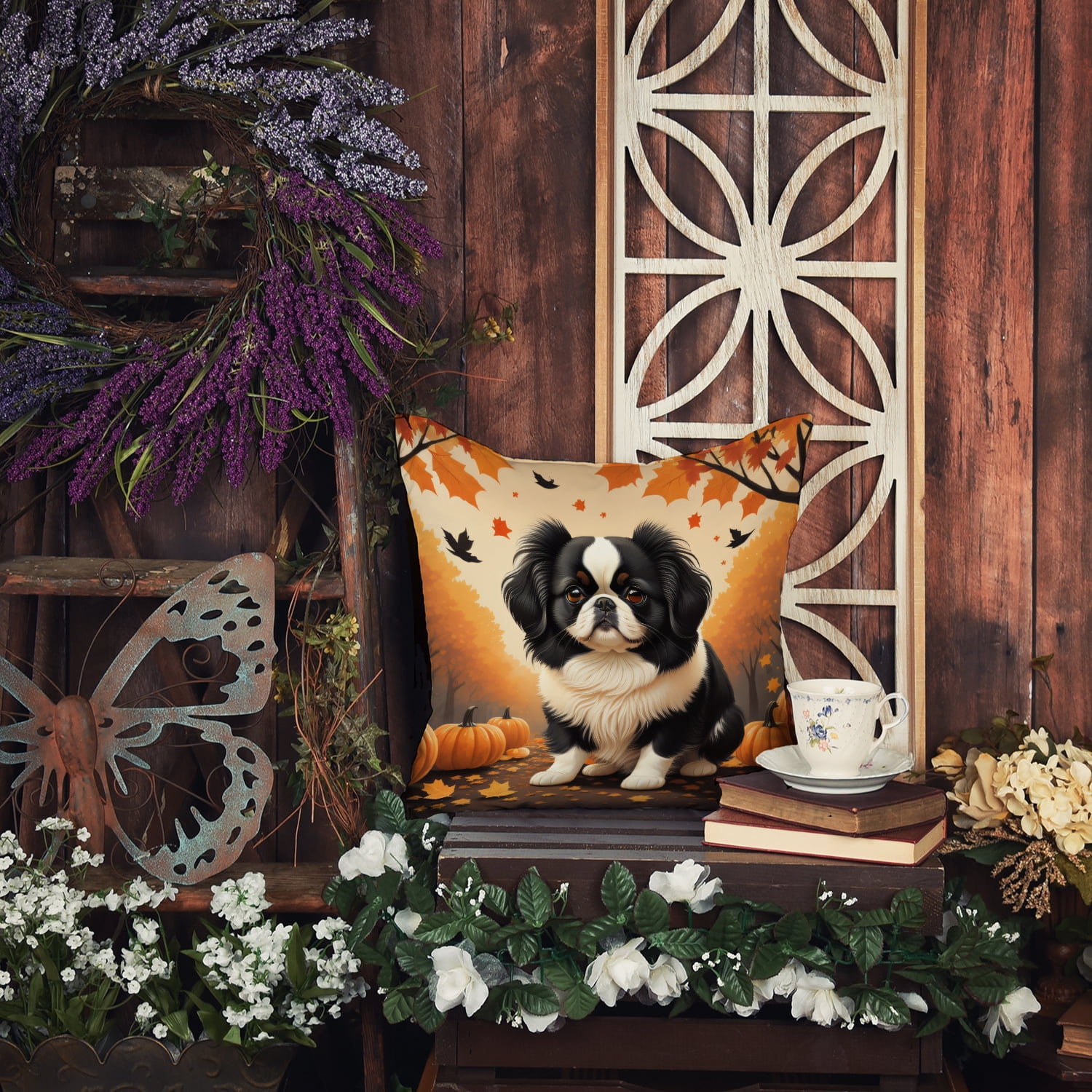 Japanese Chin Fall Fabric Decorative Pillow 14 in x 14 in