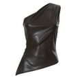 thumbnail image 5 of Women's One Shoulder Leather Tank Tops with Side Zipper Sleeveless Pleated Slim Fit Asymmetrical Ruched Blouse T Shirt, 5 of 6