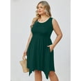 thumbnail image 3 of SHOWMALL Women Plus Size Dress Sleeveless Summer Dress Irregular Hem Casual Midi Dress Plain Pleated Scoop Neck Flowy Tank Dresses with Pockets, US Size 3X in Dark Green, 3 of 11