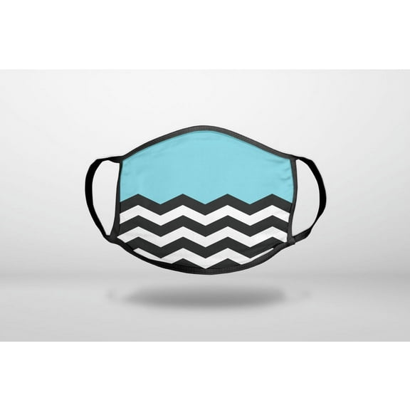 Black White Blue Chevron - 3-Ply Reusable Soft Cloth Face Covering, Unisex, Cotton Inner Layer
