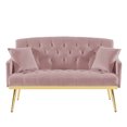 thumbnail image 3 of Velvet Loveseat Sofa, 2 Seater Sofa with 2 Pillows and Tufted Back, Upholstered Accent Sofa with Gold Metal Legs, Modern Small Couch, Arm Sofa for Living Room, Bedroom, Apartment, Pink, 3 of 7