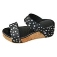 thumbnail image 4 of Rokment Women's Polka Dot Cork Footbed Slip on Dress Sandals Retro Beach Casual Leather Open Toe Platform Wedge Chunky Heels Slides Comfortable Backless Walking Summer Shoes Dark Gray Size 8, 4 of 5