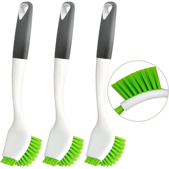 ITTAHO Dish Scrub Brush with Handle, Kitchen Scrubber Set for Cleaning, Double Sided Bristles - 3 Pack