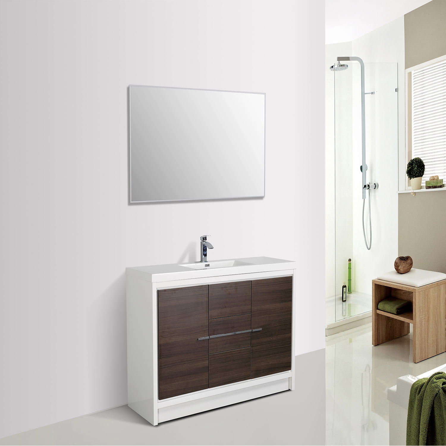 Eviva Grace 60 in. Gray Oak and White Bathroom Vanity with Single White ...