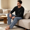 thumbnail image 5 of VV AVEORS Mens Pajama Set Pjs Christmas Plaid Sleepwear Cotton Lightweight Long Sleeve Pjs Soft Comfy Sleep Set With Pocket Navy 3XL, 5 of 8