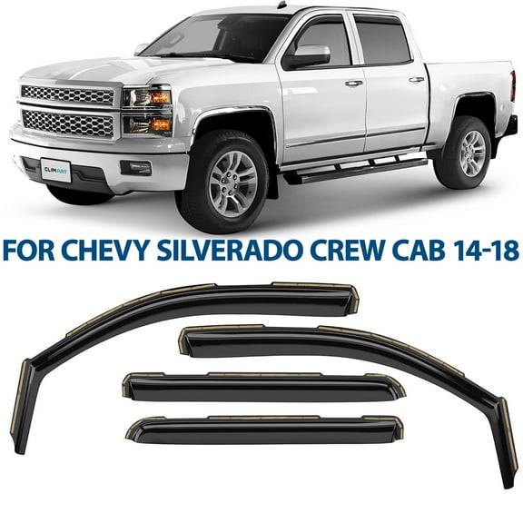 CLIM ART in-Channel Incredibly Durable Rain Guards for Chevrolet (Chevy) Silverado/GMC Sierra 2014-2018 Crew Cab, Truck Accessories, Vent Window Visors, Original Window Deflectors, 4pcs - 614224
