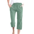 thumbnail image 2 of Capri Pants for Women 2026 Summer Drawstring Elastic High Waist Casual Capris Straight Wide Leg Cotton Linen Pants, Mint Green 20" Inseam S, 2 of 8