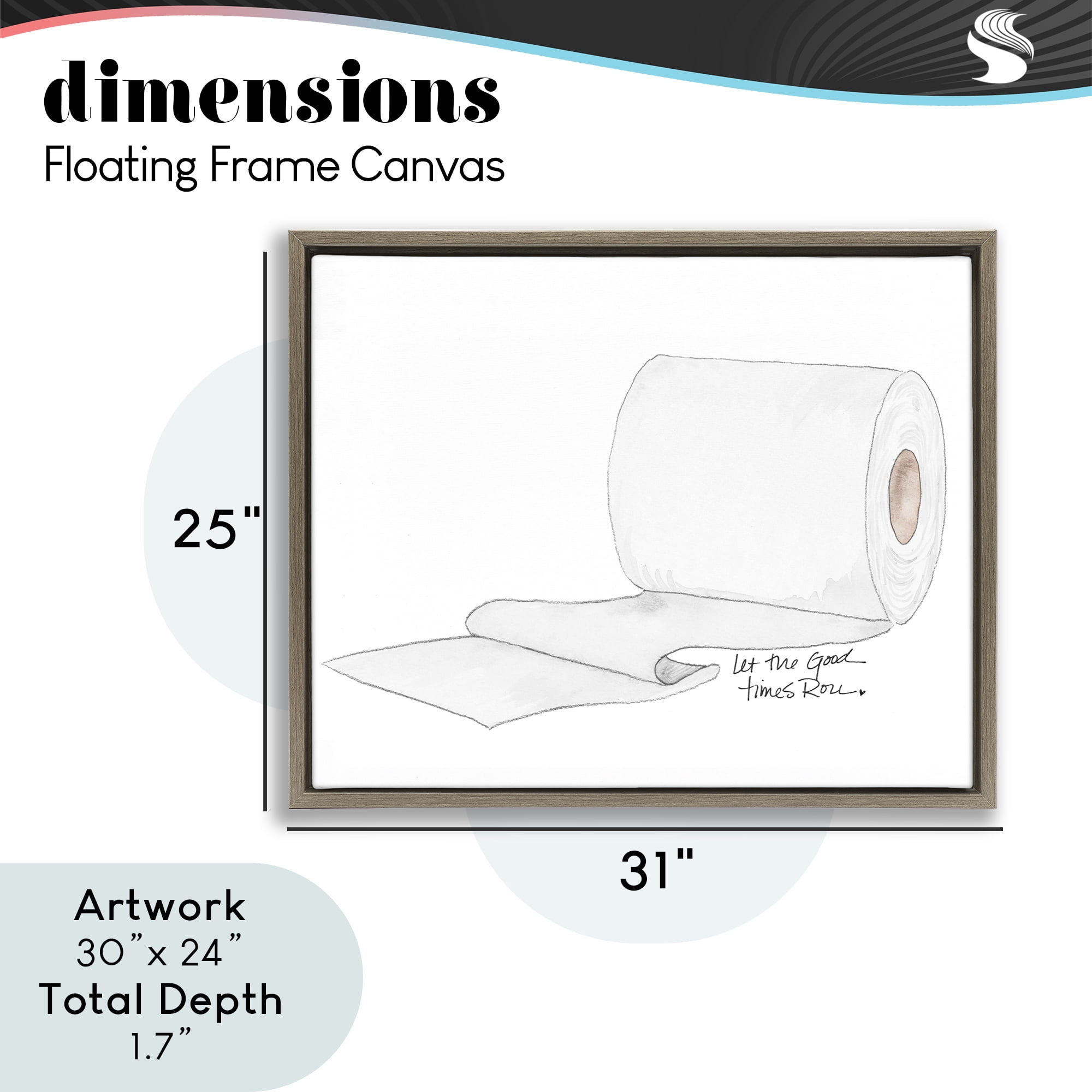 Stupell Industries Good Times Roll Toilet Paper Brown Framed Floater Canvas Wall Art, design by Nola James