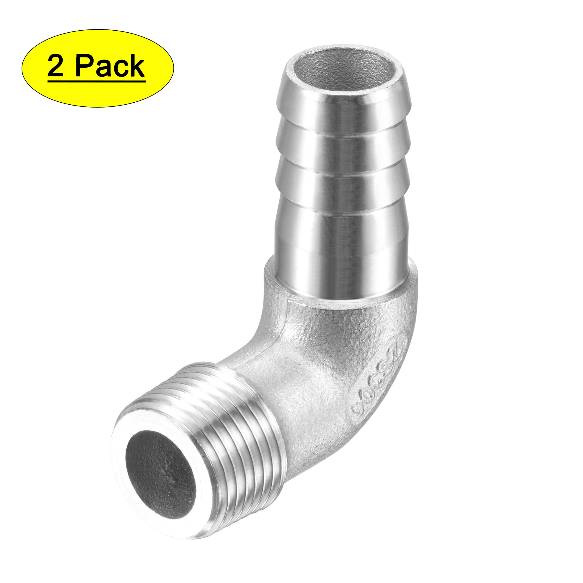 WATER AIR FUEL CONNECTOR. 2 x 14mm ELBOW BARBED PLASTIC HOSE JOINER 