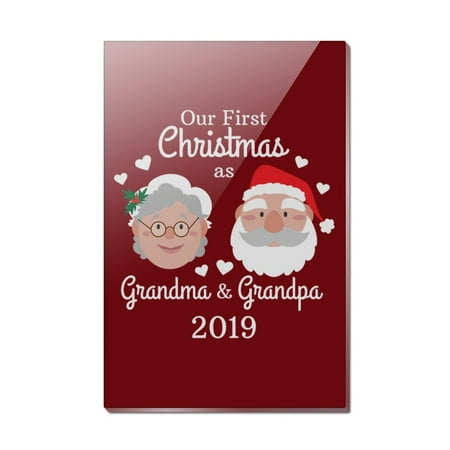 Angry Grandpa Christmas 2019 First Christmas as Grandma Grandpa 2019 Santa Mrs. Claus Rectangle Acrylic Fridge Refrigerator Magnet ()