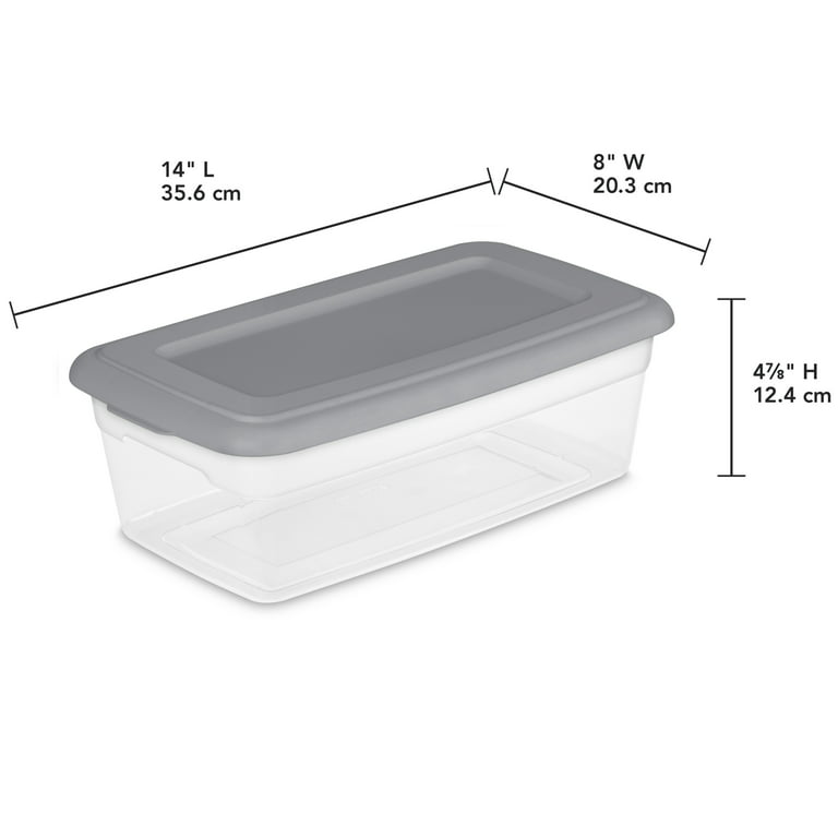 Sterilite Set of (10) 6 Qt. Clear Plastic Storage Boxes with Gray