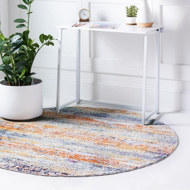 Malibu Collection Round Rug 5 Ft Round Multi LowPile Rug