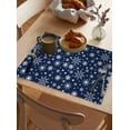 thumbnail image 3 of Placemats Set of 6, Cotton Linen Heat Table Mats Non-Slip Washable Christmas Winter White Snowflakes Navy Placemat for Holiday Banquet Dining Kitchen Table Decor, 3 of 6