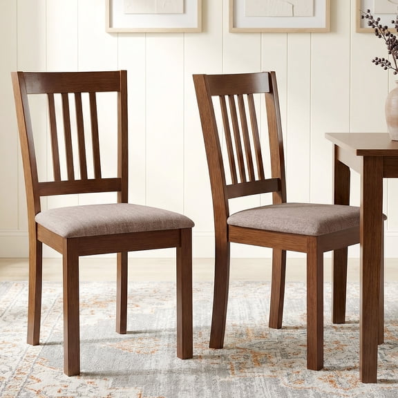 HOMCOM Modern Dining Chairs Set of 2, Linen Fabric Upholstered Kitchen Chairs with Rubberwood Legs for Dining Room, Living Room, Walnut Taupe